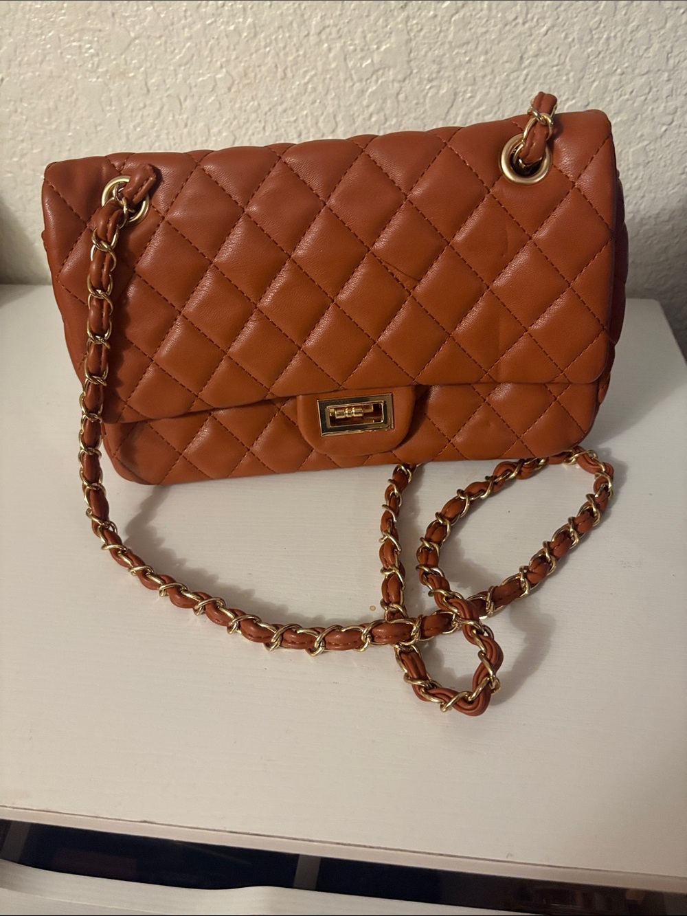 Quilted Chain-Handle Shoulder Bag - Brown